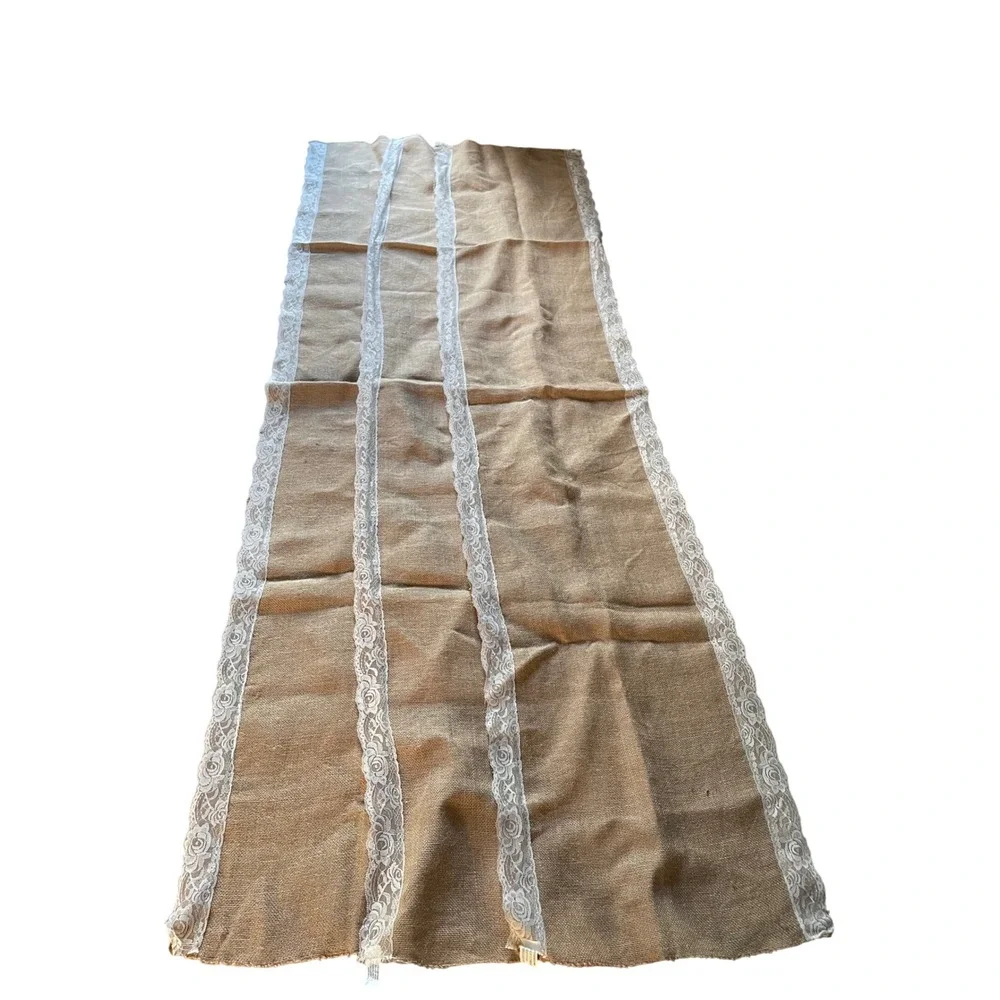 3 Hobby Lobby Jute Burlap Table Runner Lace Trim Wedding Rustic Farmhouse 19x88